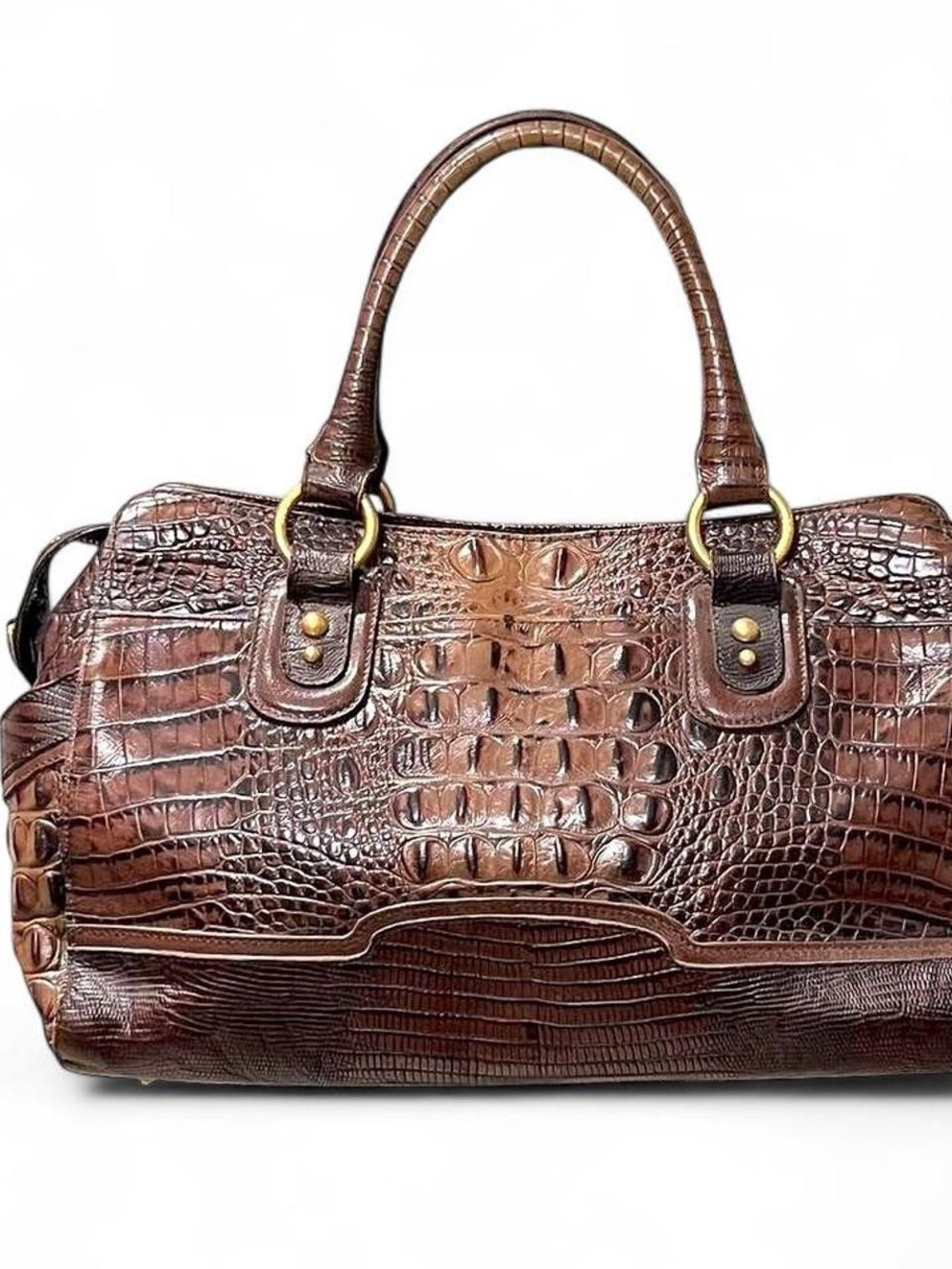 Brahmin Croc-Embossed Leather Satchel - Brown - Picture 3 of 16
